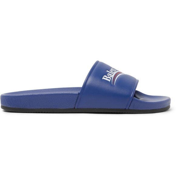 Balenciaga Blue Leather Campaign Logo Slide Pool Sandal Flip Flop Flat 44 11 main image 11